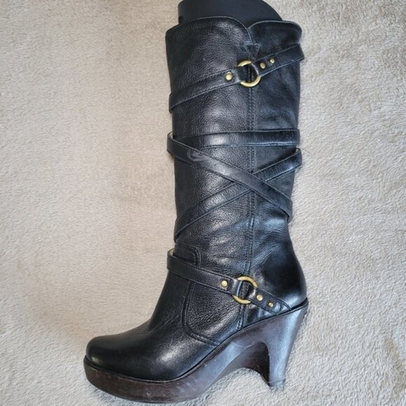 Michael Kors black leather round toe mid calf heeled boots size 8 - Picture 6 of 16
